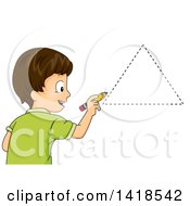 Brunette Caucasian School Boy Drawing A Triangle Shape