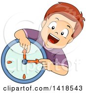 Poster, Art Print Of Brunette Caucasian Boy Learning How To Read A Wall Clock