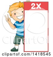 Red Haired Caucasian School Boy By A Number 2 Times Table