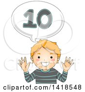 Poster, Art Print Of Red Haired Caucasian School Boy Counting And Saying Number 10