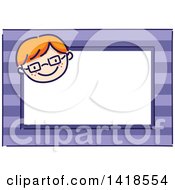 Clipart Of A Sketched Red Hair Caucasian Boys Face On A Purple Name Tag Frame Royalty Free Vector Illustration
