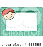 Poster, Art Print Of Sketched Red Hair Caucasian Boys Face On A Polka Dot Tag Frame