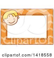Clipart Of A Sketched Blond Caucasian Boys Face On An Orange Name Tag Frame Royalty Free Vector Illustration by BNP Design Studio