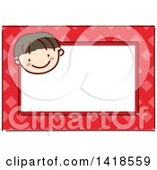 Clipart Of A Sketched Asian Boys Face On A Red Name Tag Frame Royalty Free Vector Illustration by BNP Design Studio