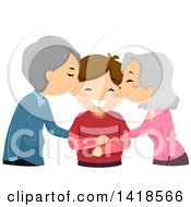 Poster, Art Print Of Senior Couple Or Grandparents Kissing A Boy