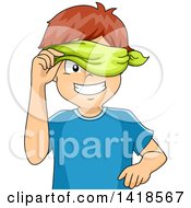 Clipart Of A Blindfolded Caucasian Boy Peeking Royalty Free Vector Illustration
