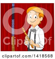 Poster, Art Print Of Happy Caucasian Boy Ready To Play A Flute In A Talent Show