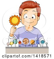 Poster, Art Print Of Brunette Caucasian Boy With Planets Of The Solar System