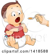 Clipart Of A Hand Holding Out A Spoon With Cough Syrup For A Sick Baby Royalty Free Vector Illustration