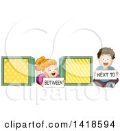 Poster, Art Print Of Caucasian School Boy And Girl Showing The Difference Of Between And Next To