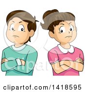 Stubborn Brunette Caucasian Boy And Girl With Folded Arms Standing Back To Black
