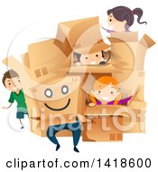 Poster, Art Print Of Group Of Children Playing With Cardboard Boxes