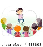 Clipart Of A Group Of Children Playing A Game Of Charades Royalty Free Vector Illustration