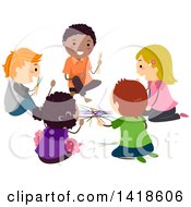Clipart Of A Group Of Children Playing Pick Up Sticks Royalty Free Vector Illustration by BNP Design Studio