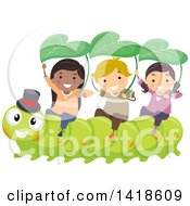 Group Of Children Riding On A Caterpillar