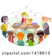 Poster, Art Print Of Group Of Children Watching A Girl Play Musical Instruments In Class