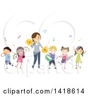 Poster, Art Print Of Teacher And Students Playing Instruments In Music Class