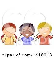 Poster, Art Print Of Group Of Children Covering Their Mouth Ears And Eyes