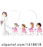 Poster, Art Print Of Line Of Flower Girls Behind A Bride