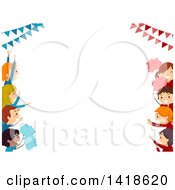 Clipart Of A Border Of Opposing Children Cheering For Their Teams Royalty Free Vector Illustration
