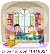 Poster, Art Print Of Group Of Children Reading In A Nook