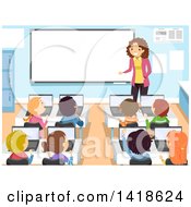 Poster, Art Print Of Female Teacher Instructing School Children In A Computer Class