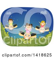 Clipart Of A Group Of Children On Firefly Bugs Royalty Free Vector Illustration