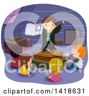 Group Of Children Around A Boy Telling A Ghost Story In An Attic