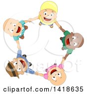 Circle Of Bald Cancer Patient Children Holding Hands And Looking Up