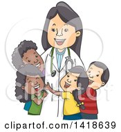 Poster, Art Print Of Happy Female Pediatric Doctor With Children