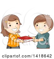 Poster, Art Print Of Girl And Boy Exchanging A Book