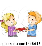 Clipart Of A Boy And Girl Fighing Over A Book Royalty Free Vector Illustration