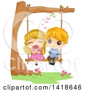 Poster, Art Print Of Kid Couple Swining And Smelling A Flower
