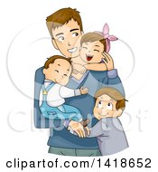 Poster, Art Print Of Loving Caucasian Father And His Three Children Hugging