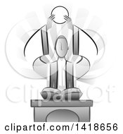 Clipart Of A Grayscale Priest Raising The Host Royalty Free Vector Illustration