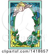 Poster, Art Print Of Stained Glass Angel Cherub And Roses Frame