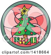 Clipart Of A Round Stained Glass Christmas Tree Design Royalty Free Vector Illustration
