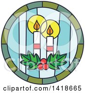 Clipart Of A Round Stained Glass Christmas Candles Design Royalty Free Vector Illustration