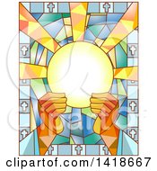 Poster, Art Print Of Stained Glass Priest Breaking The Bread Design