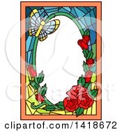 Poster, Art Print Of Stained Glass Butterfly And Rose Frame Design