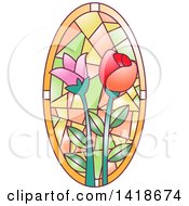 Poster, Art Print Of Stained Glass Oval Floral Design