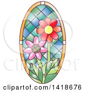 Poster, Art Print Of Stained Glass Oval Daisy Design
