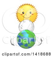 Poster, Art Print Of Moon Between A Sun Character And Planet Earth