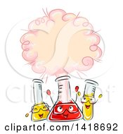 Clipart Of A Happy Group Of Science Containers With Chemicals Being Combined And Reacting Royalty Free Vector Illustration