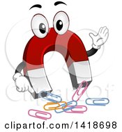 Clipart Of A Magnet Character Attracting Paper Clips Royalty Free Vector Illustration