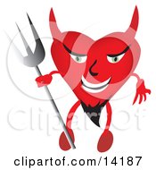 Evil Devilish Heart Character With A Goatee Holding A Pitchfork