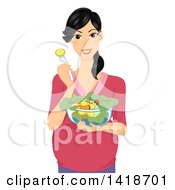Clipart Of A Happy Pregnant Woman Eating A Salad Royalty Free Vector Illustration