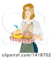 Blond Caucasian Woman Serving A Star Shaped Sandwich Lunch On A Tray