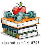 Poster, Art Print Of Sketched Apple And Dumbbells On Top Of Books