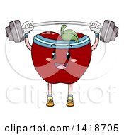 Clipart Of A Red Apple Mascot Lifting A Barbell Royalty Free Vector Illustration